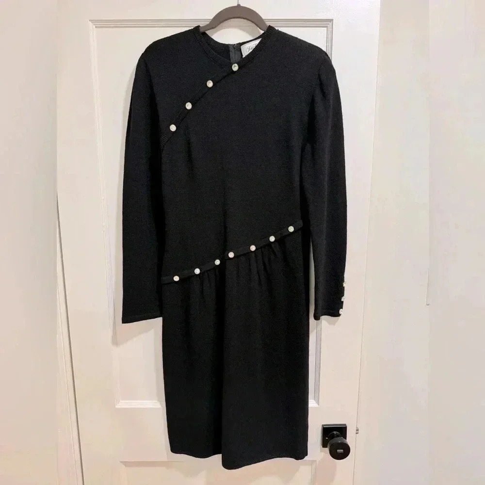 Vintage Don Sayres for Wellmore Black Bejeweled Santana Knit Dress - Sz. 12